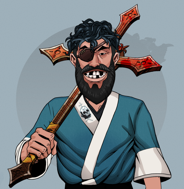 Igor The Veteran — Degen Dojo NFT art (Shirtless Runt, Grey Mist, Degens, Skull Kimono, Igor The Veteran, Messy, Jesuit Bloody Cross, Mint)