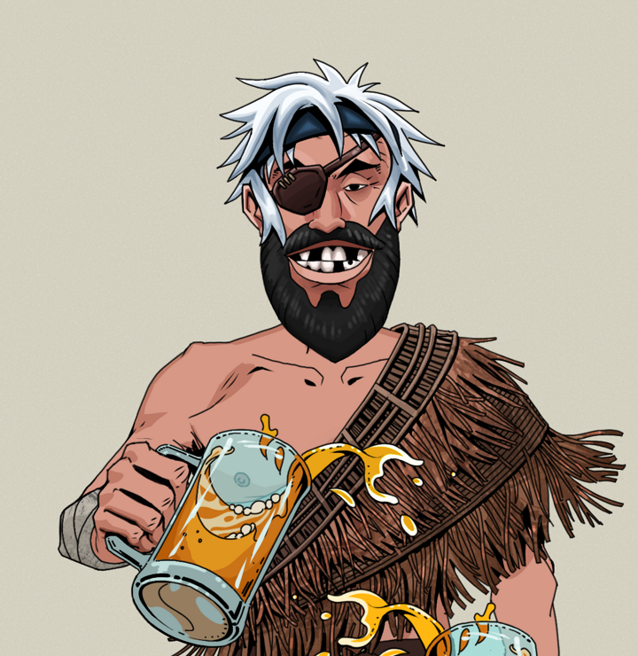 Igor The Veteran — Degen Dojo NFT art (Shirtless Runt, Warm Grey, Degens, Dried Straw, Igor The Veteran, White Ruffian, Beer Splash, Mint)