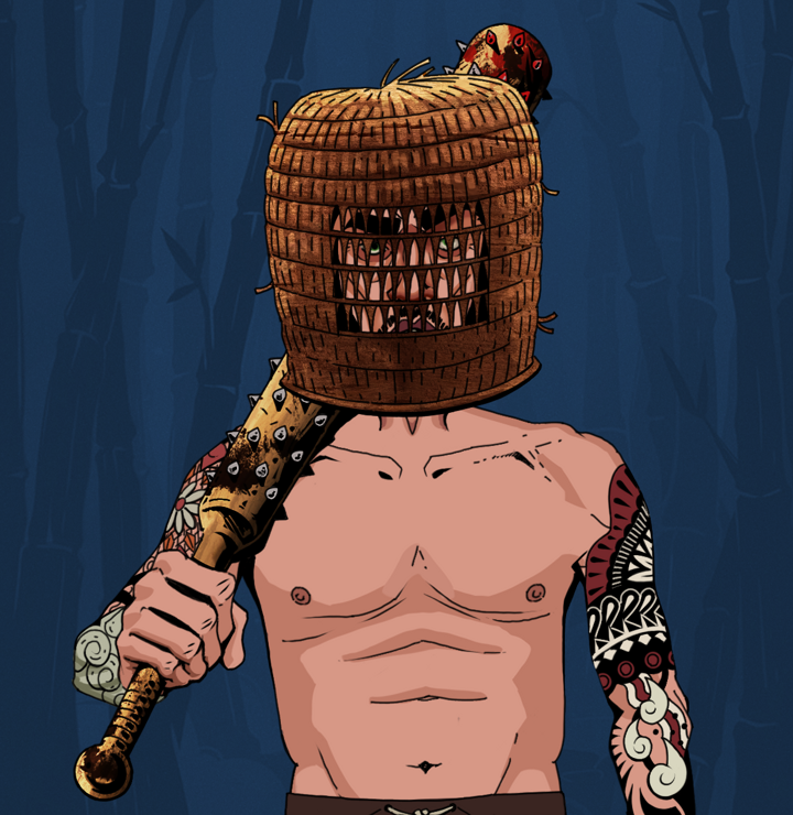 Gloomy Masumi — Degen Dojo NFT art (Shirtless Runt, Night Forest, Degens, Yakuza Tattoo Sleeves, Gloomy Masumi, Tengai Basket, Yakuza Club, Mint)