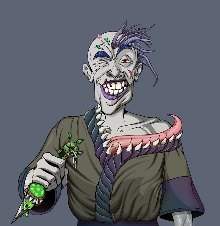 Cheery Haru — Degen Dojo NFT art (Shirtless Runt, Shoji Night, Demons, Puppy Kimono, Cheery Haru, Yakuza Hooligan, Kunai, Mint)