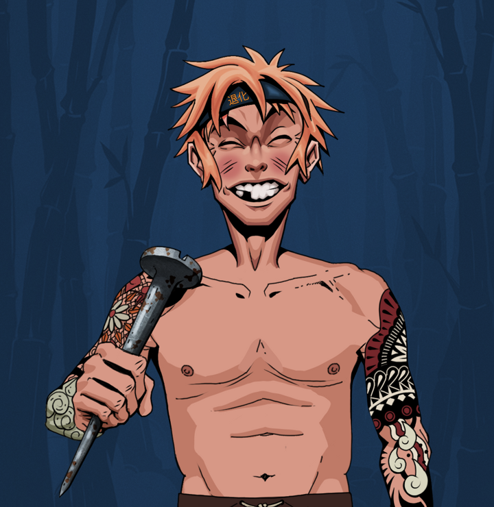 Cheery Haru — Degen Dojo NFT art (Shirtless Runt, Night Forest, Degens, Yakuza Tattoo Sleeves, Cheery Haru, Tiger Headband Ruffian, Rusty Nail, Mint)