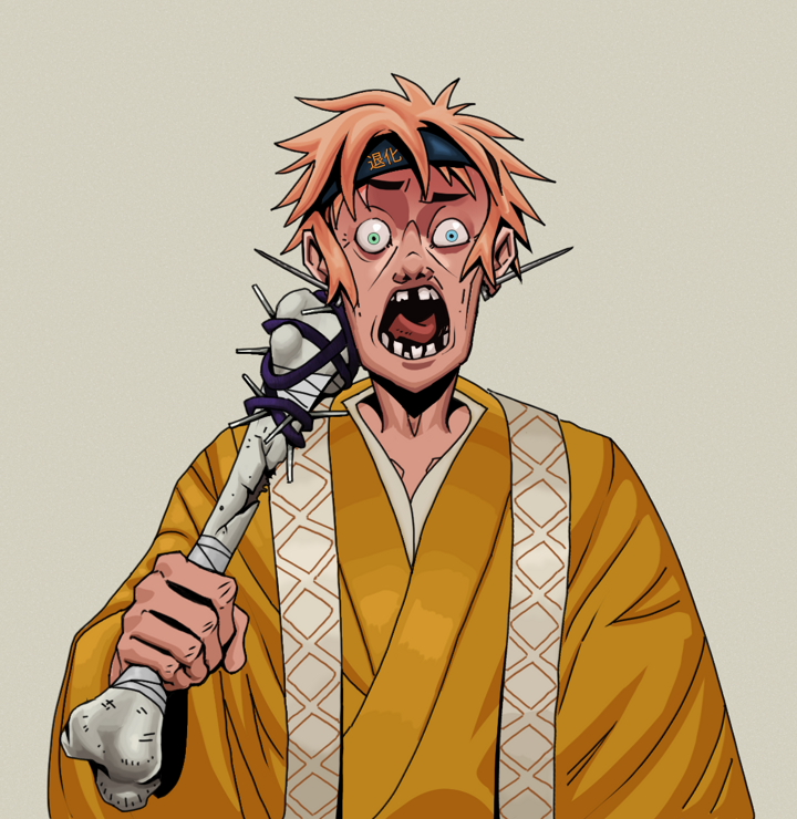 Tokuda — Degen Dojo NFT art (Nails, Warm Grey, Degens, Ordained Dejen, Tokuda, Shirtless Runt, Tiger Headband Ruffian, Spiky Femur, Mint)