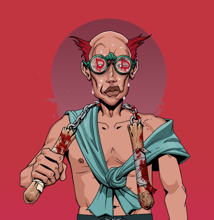 Stresshead Rin — Degen Dojo NFT art (Shirtless Runt, Red High Moon, Degens, Queeny Chic, Stresshead Rin, Dojo Graffiti, Red Heihachi, Bloody Nunchucks, Mint)