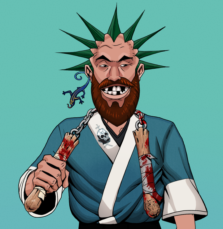 Igor The Bear — Degen Dojo NFT art (Lizard, Teal Daytime, Degens, Skull Kimono, Igor The Bear, Shirtless Runt, Zapachi, Bloody Nunchucks, Mint)