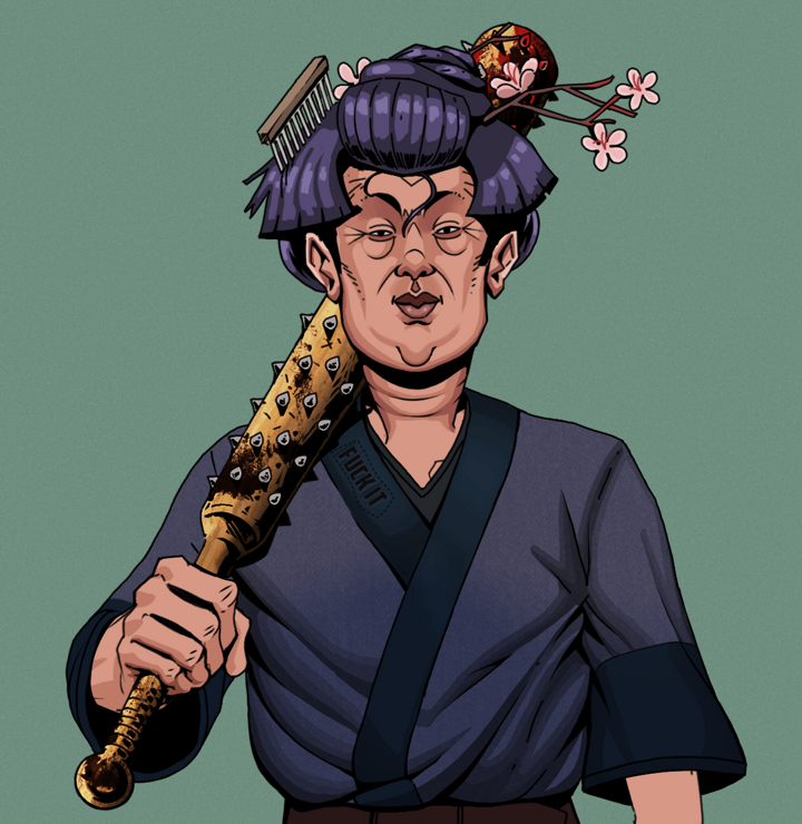 Fat Bob — Degen Dojo NFT art (Shirtless Runt, Olive Green, Degens, Fuck You Kimono, Fat Bob, Disheveled Geisha, Yakuza Club, Mint)