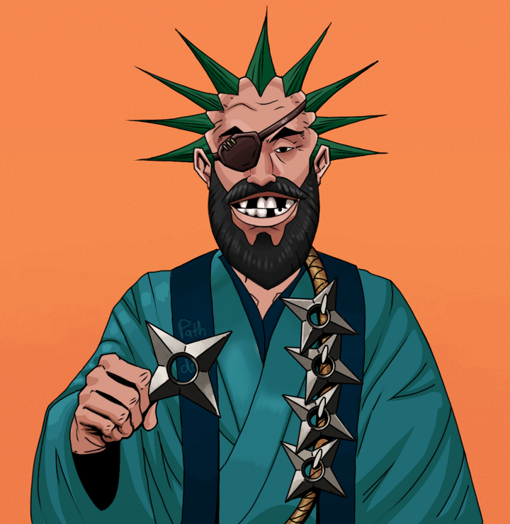Igor The Veteran — Degen Dojo NFT art (Shirtless Runt, Orange Afternoon, Degens, Dejen Apostate, Igor The Veteran, Zapachi, Shuriken Belt, Mint)