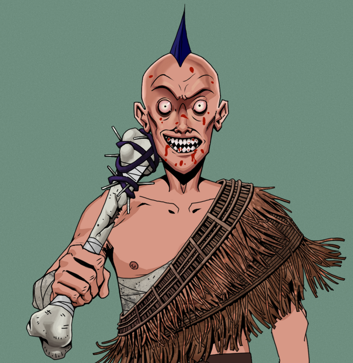Assassin Fuzen — Degen Dojo NFT art (Shirtless Runt, Olive Green, Degens, Dried Straw, Assassin Fuzen, Mohawk Spike, Spiky Femur, Mint)