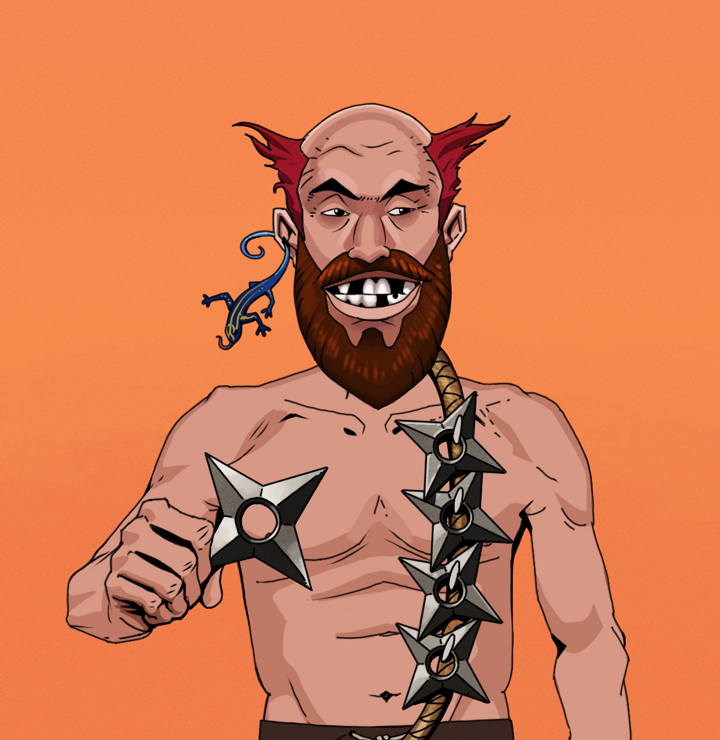 Igor The Bear — Degen Dojo NFT art (Lizard, Orange Afternoon, Degens, Shirtless Runt, Igor The Bear, Red Heihachi, Shuriken Belt, Mint)