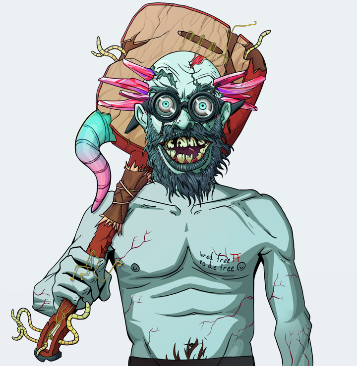 Igor The Bear — Degen Dojo NFT art (Shirtless Runt, Light Grey, Demons, Nudey Freak, Igor The Bear, Spectacles, Dejen Mohawk, Shamisen, Mint)