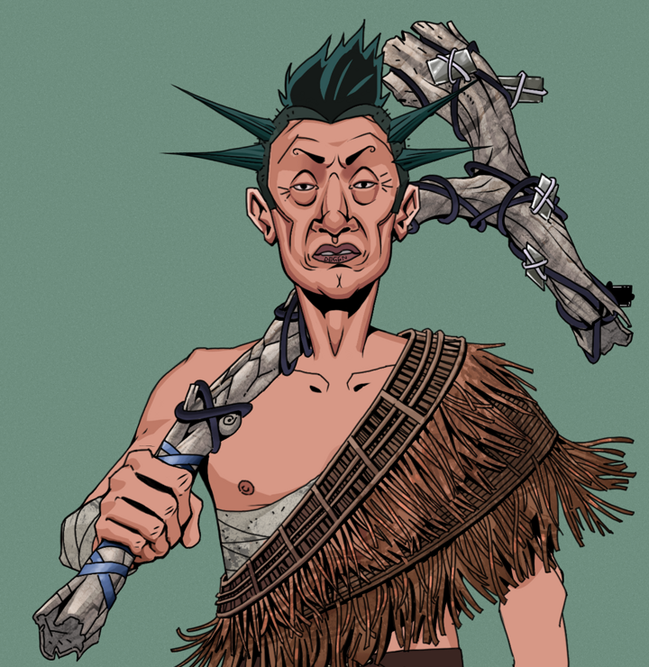 Goro — Degen Dojo NFT art (Shirtless Runt, Olive Green, Degens, Dried Straw, Goro, Yakuza Ruffian, Large Branch, Mint)
