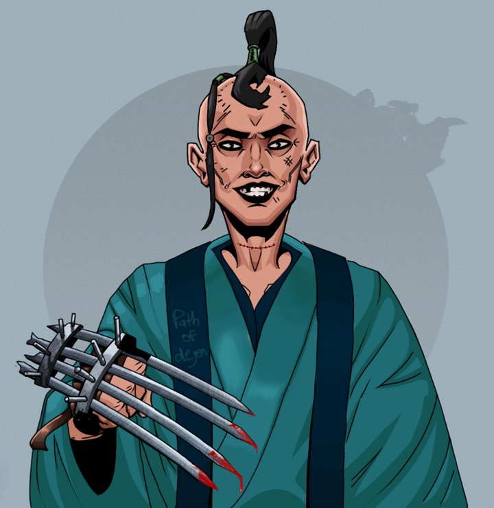 Junichiro Reborn — Degen Dojo NFT art (Shirtless Runt, Grey Mist, Degens, Dejen Apostate, Junichiro Reborn, Dejen Samurai, Tekko-Kagi Claws, Mint)
