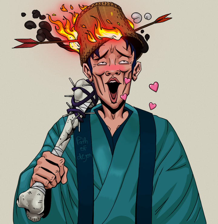 Lovey Haruto — Degen Dojo NFT art (Shirtless Runt, Warm Grey, Degens, Dejen Apostate, Lovey Haruto, Burning Basket, Spiky Femur, Mint)
