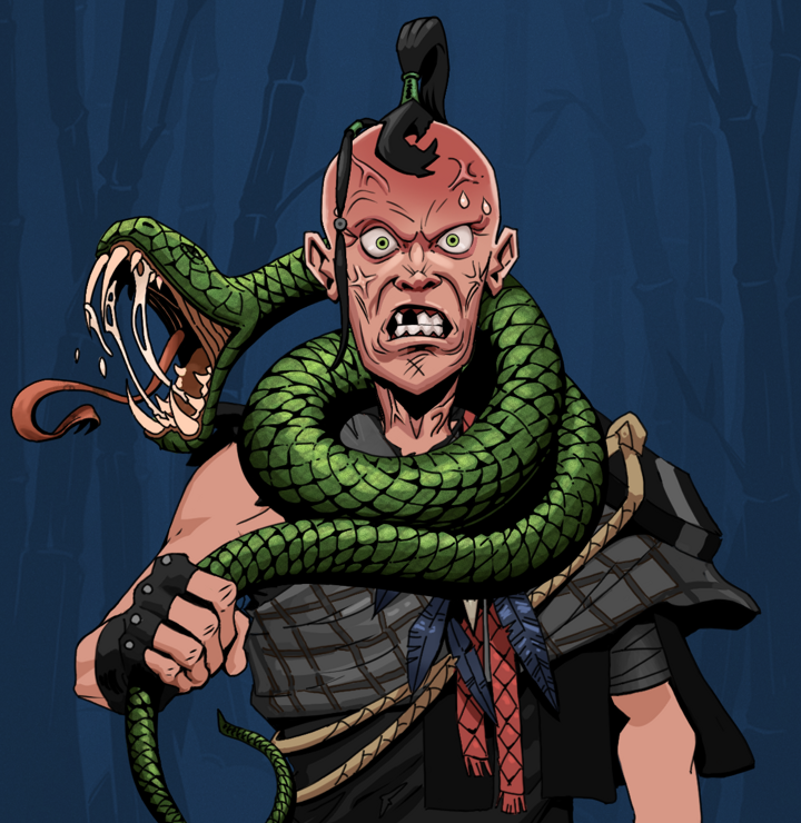 Angry Ikari — Degen Dojo NFT art (Shirtless Runt, Night Forest, Degens, Bird Shaman, Angry Ikari, Dejen Samurai, Enchanted Snake, Mint)