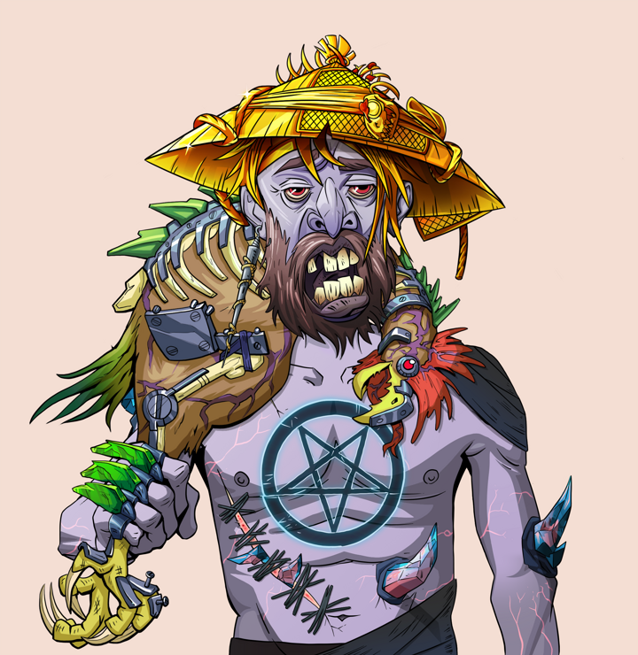 Serious Oleg — Degen Dojo NFT art (Shark Tooth, Orange Afternoon, Demons, Recovering Alcoholic, Serious Oleg, Shirtless Runt, Golden Kasa Fisherman, Chicken, Mint)