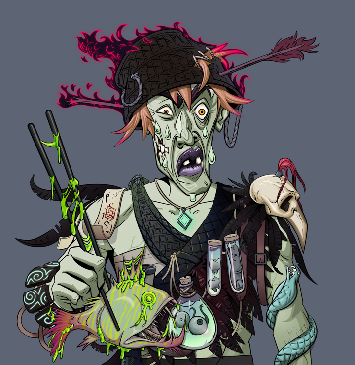 Stresshead Rin — Degen Dojo NFT art (Shirtless Runt, Shoji Night, Demons, Bird Shaman, Stresshead Rin, Burning Basket, Frightened Fugu, Mint)