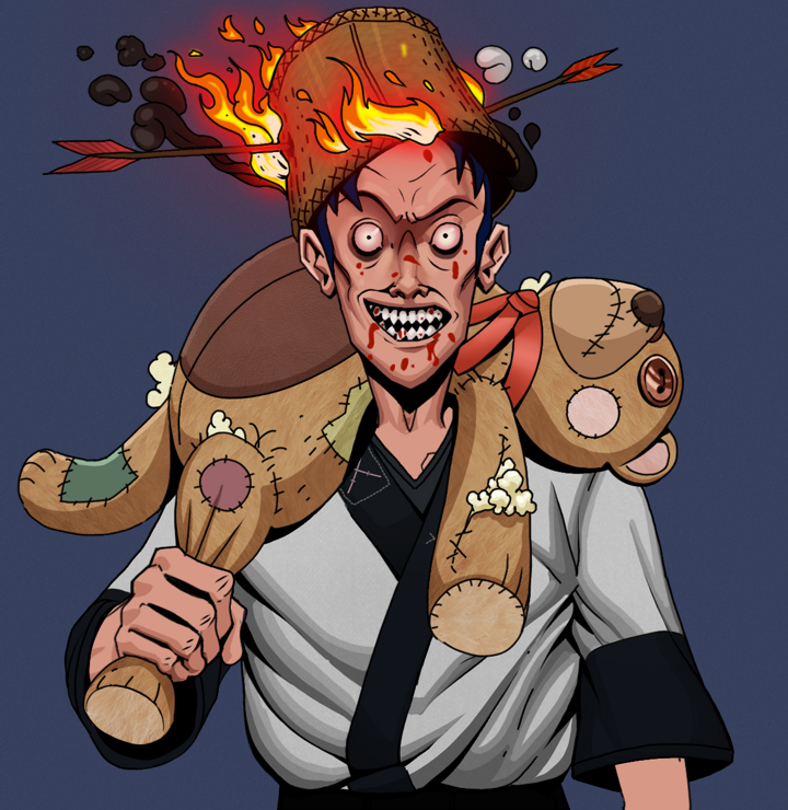 Assassin Fuzen — Degen Dojo NFT art (Shirtless Runt, Blue Evening, Degens, Katana Kimono, Assassin Fuzen, Burning Basket, Teddy Bear, Mint)