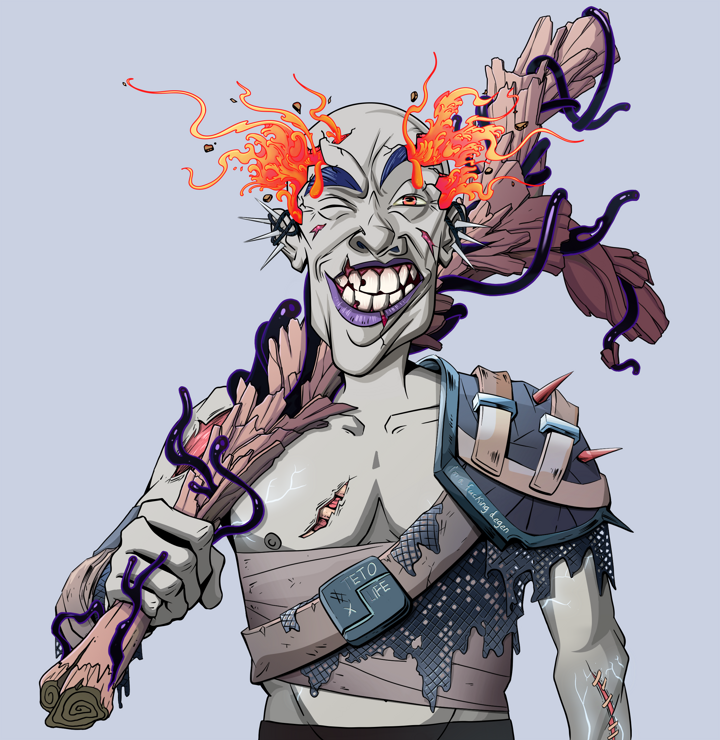 Cheery Haru — Degen Dojo NFT art (Nails, Blue Evening, Demons, Dried Straw, Cheery Haru, Shirtless Runt, Red Heihachi, Large Branch, Mint)