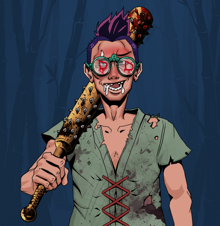 Yuuki — Degen Dojo NFT art (Shirtless Runt, Night Forest, Degens, Dirty Peasant Rags, Yuuki, Dojo Graffiti, Yakuza Hooligan, Yakuza Club, Mint)