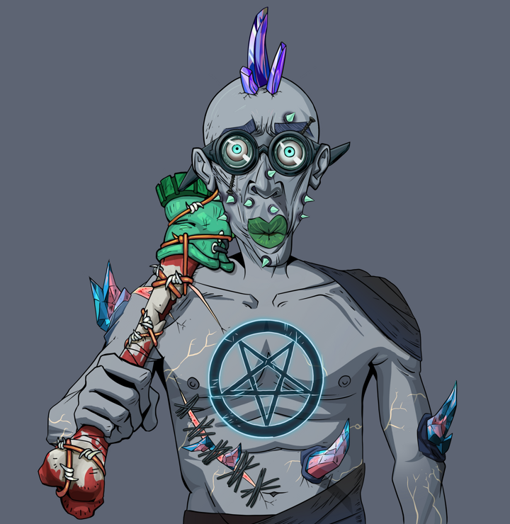 Gloomy Masumi — Degen Dojo NFT art (Shirtless Runt, Shoji Night, Demons, Recovering Alcoholic, Gloomy Masumi, Spectacles, Mohawk Spike, Spiky Femur, Mint)