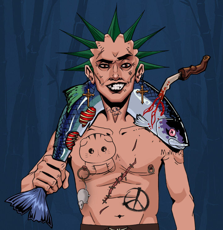 Junichiro — Degen Dojo NFT art (Jesuit Crosses, Night Forest, Degens, Recovering Alcoholic, Junichiro, Shirtless Runt, Zapachi, Dead Fish, Mint)