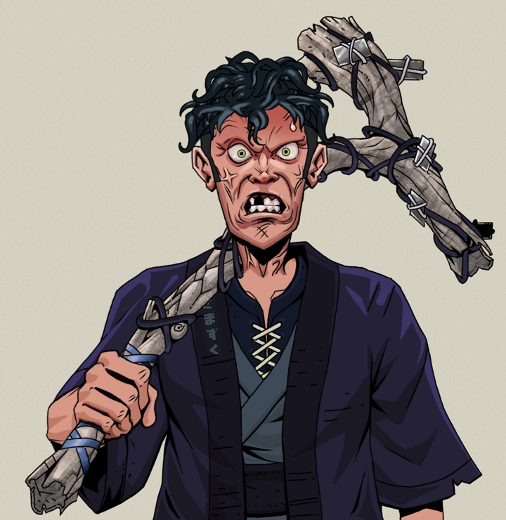 Angry Ikari — Degen Dojo NFT art (Shirtless Runt, Warm Grey, Degens, Daimyo Warrior Kimono, Angry Ikari, Messy, Large Branch, Mint)