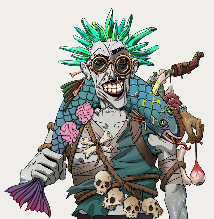 Junichiro — Degen Dojo NFT art (Chicken Bones, Warm Grey, Demons, Farmer, Junichiro, Dark Spectacles, Zapachi, Dead Fish, Mint)