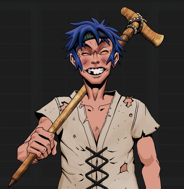 Cheery Haru — Degen Dojo NFT art (Shirtless Runt, Shoji Night, Degens, Rice Sack Rags, Cheery Haru, Bum Headband Ruffian, Wooden Walking Cane, Mint)