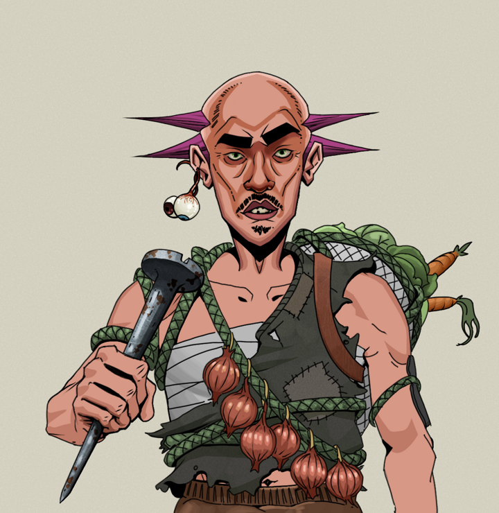 Gloomy Masumi — Degen Dojo NFT art (Shaman Eyes, Warm Grey, Degens, Farmer, Gloomy Masumi, Shirtless Runt, Dejen Mohawk, Rusty Nail, Mint)