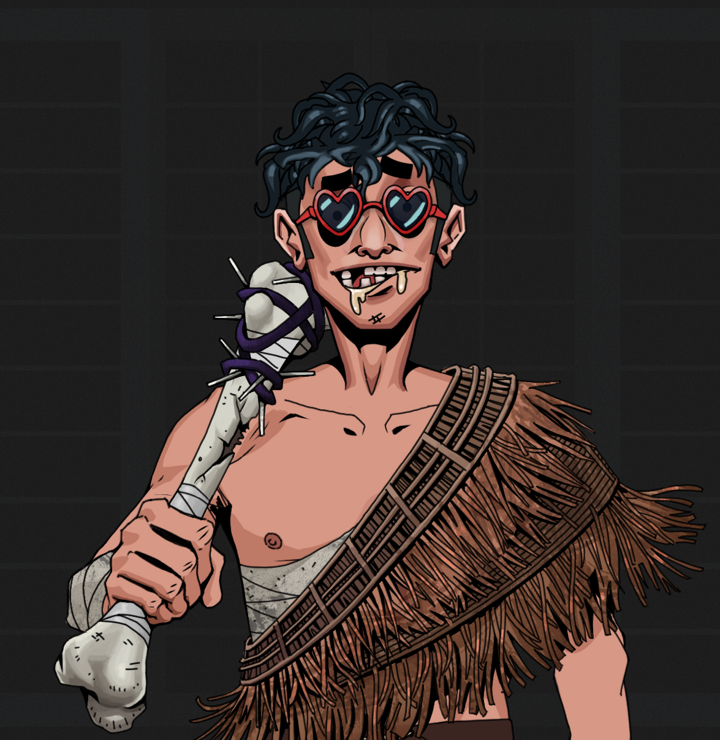 Drooling Azuma — Degen Dojo NFT art (Shirtless Runt, Shoji Night, Degens, Dried Straw, Drooling Azuma, Loveheart Shades, Messy, Spiky Femur, Mint)