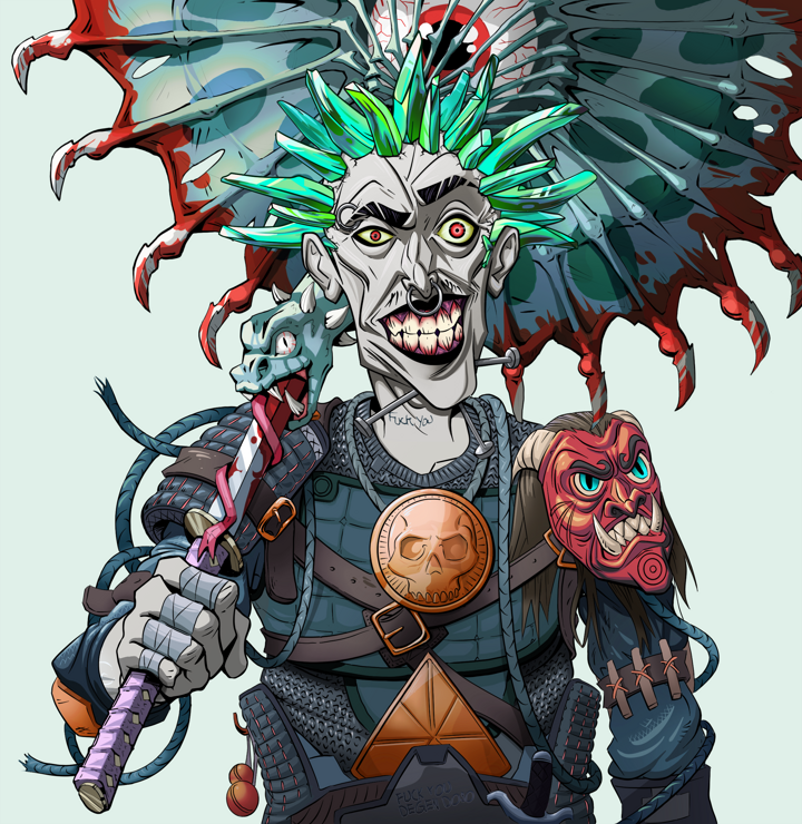 Junichiro — Degen Dojo NFT art (Shirtless Runt, Teal Daytime, Demons, Tatami Tosei Gusoku, Junichiro, Zapachi, Floral Parasol, Mint)