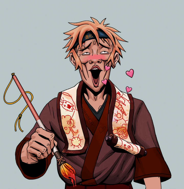 Lovey Haruto — Degen Dojo NFT art (Shirtless Runt, Light Grey, Degens, Proud Dejen Kimono, Lovey Haruto, Tiger Headband Ruffian, Paintbrush, Mint)