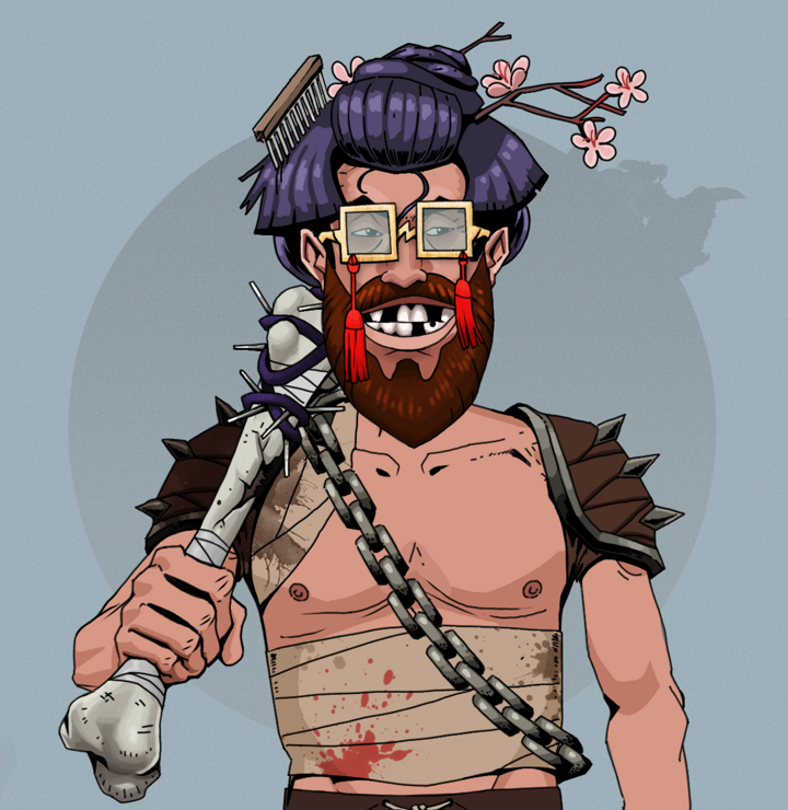 Igor The Bear — Degen Dojo NFT art (Shirtless Runt, Grey Mist, Degens, Mercenary, Igor The Bear, Shoji Tassel Glasses, Disheveled Geisha, Spiky Femur, Mint)