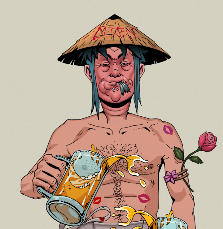 Fatty Bobsticks — Degen Dojo NFT art (Shirtless Runt, Warm Grey, Degens, Womanizer, Fatty Bobsticks, Degen Graffiti Rice Hat, Beer Splash, Mint)