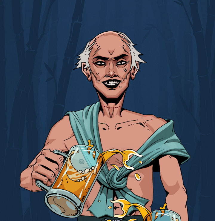 Junichiro Reborn — Degen Dojo NFT art (Shirtless Runt, Night Forest, Degens, Queeny Chic, Junichiro Reborn, Kung Fu Master, Beer Splash, Mint)