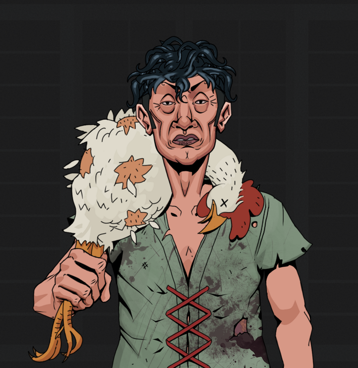 Goro — Degen Dojo NFT art (Shirtless Runt, Shoji Night, Degens, Dirty Peasant Rags, Goro, Messy, Chicken, Mint)