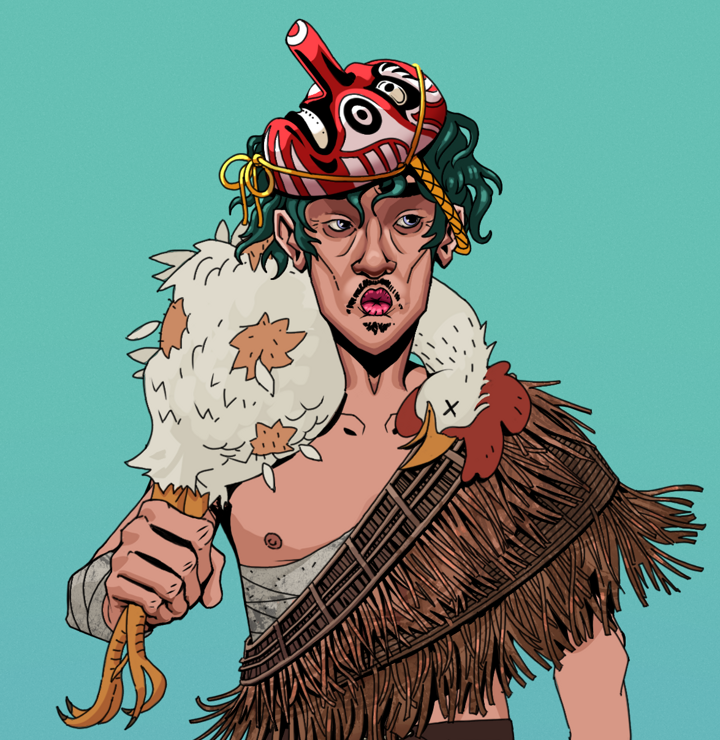Masumi Steel — Degen Dojo NFT art (Shirtless Runt, Teal Daytime, Degens, Dried Straw, Masumi Steel, Tengu Mask, Chicken, Mint)