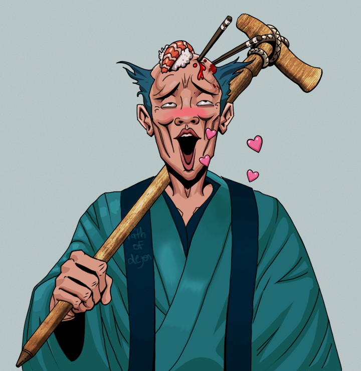 Lovey Haruto — Degen Dojo NFT art (Shirtless Runt, Light Grey, Degens, Dejen Apostate, Lovey Haruto, Sushi Fight, Wooden Walking Cane, Mint)