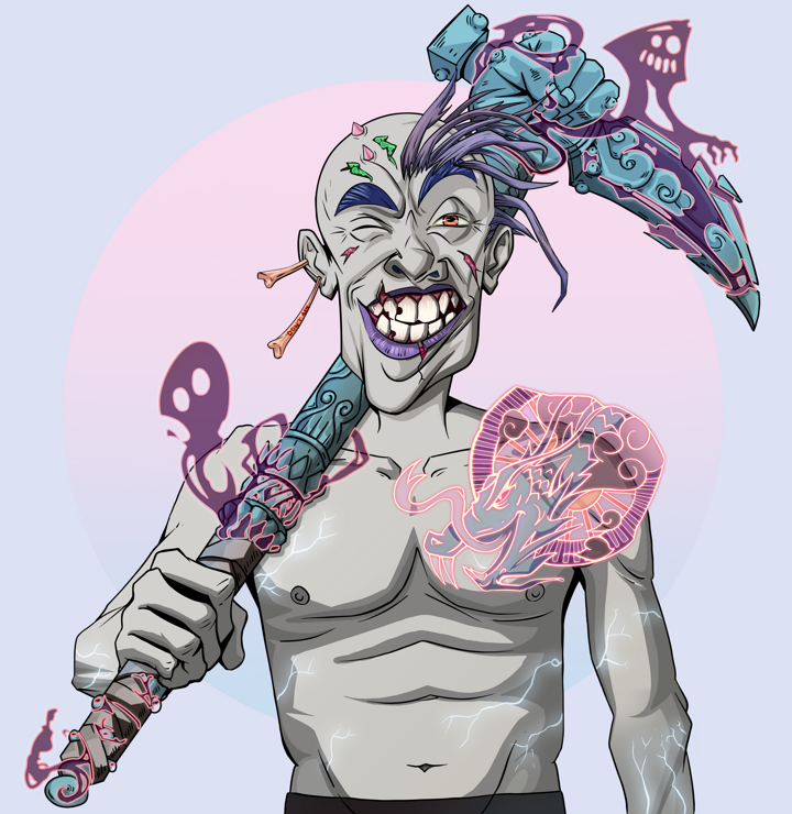 Cheery Haru — Degen Dojo NFT art (Chicken Bones, Purple Night, Demons, Dragon Head Tattoo, Cheery Haru, Shirtless Runt, Yakuza Hooligan, Stone Fist-Sickle, Mint)