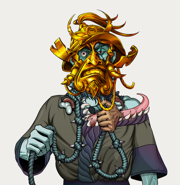 Igor The Bear — Degen Dojo NFT art (Shirtless Runt, Warm Grey, Demons, Puppy Kimono, Igor The Bear, Golden Kabuto, Noose, Mint)