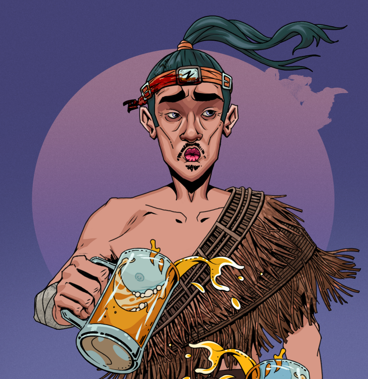 Masumi Steel — Degen Dojo NFT art (Shirtless Runt, Purple Night, Degens, Dried Straw, Masumi Steel, Green Bandana, Beer Splash, Mint)