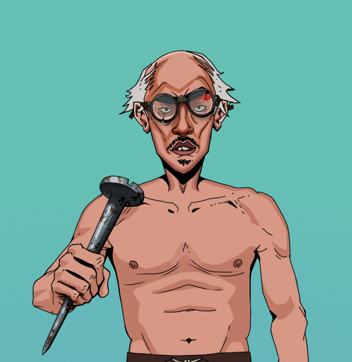 Gloomy Masumi — Degen Dojo NFT art (Shirtless Runt, Teal Daytime, Degens, Gloomy Masumi, Bloodied Glasses, Kung Fu Master, Rusty Nail, Mint)
