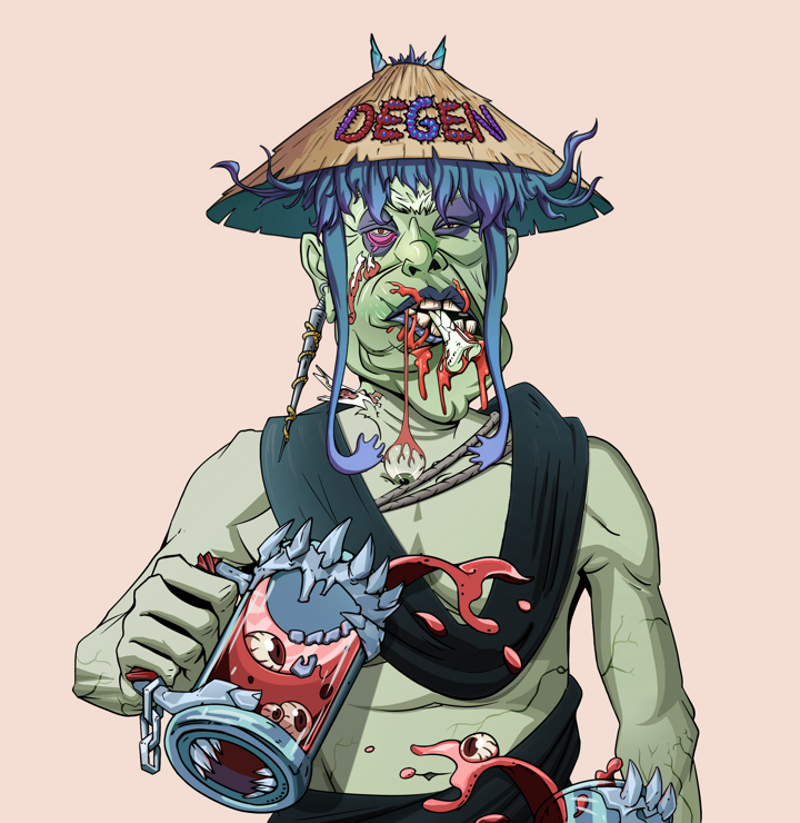 Fatty Bobsticks — Degen Dojo NFT art (Shark Tooth, Orange Afternoon, Demons, Queeny Chic, Fatty Bobsticks, Shirtless Runt, Degen Graffiti Rice Hat, Beer Splash, Mint)