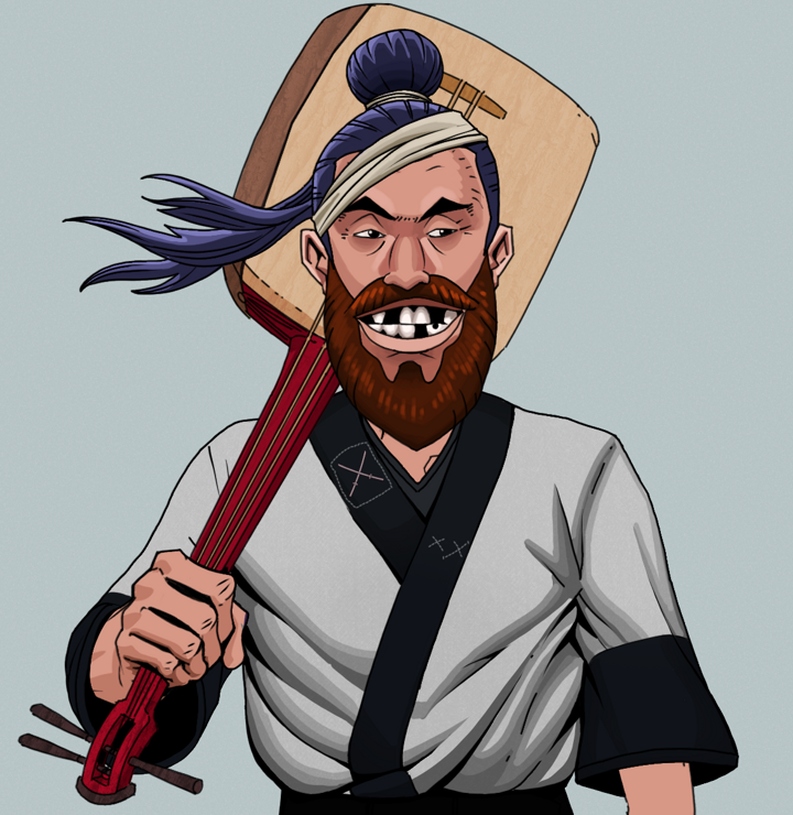 Igor The Bear — Degen Dojo NFT art (Shirtless Runt, Light Grey, Degens, Katana Kimono, Igor The Bear, Long Flowing, Shamisen, Mint)