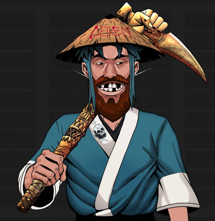 Igor The Bear — Degen Dojo NFT art (Nails, Shoji Night, Degens, Skull Kimono, Igor The Bear, Shirtless Runt, Degen Graffiti Rice Hat, Bronze Fisted Sickle, Mint)
