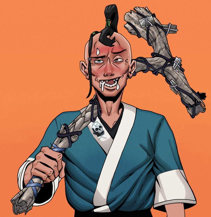 Yuuki — Degen Dojo NFT art (Shirtless Runt, Orange Afternoon, Degens, Skull Kimono, Yuuki, Dejen Samurai, Large Branch, Mint)