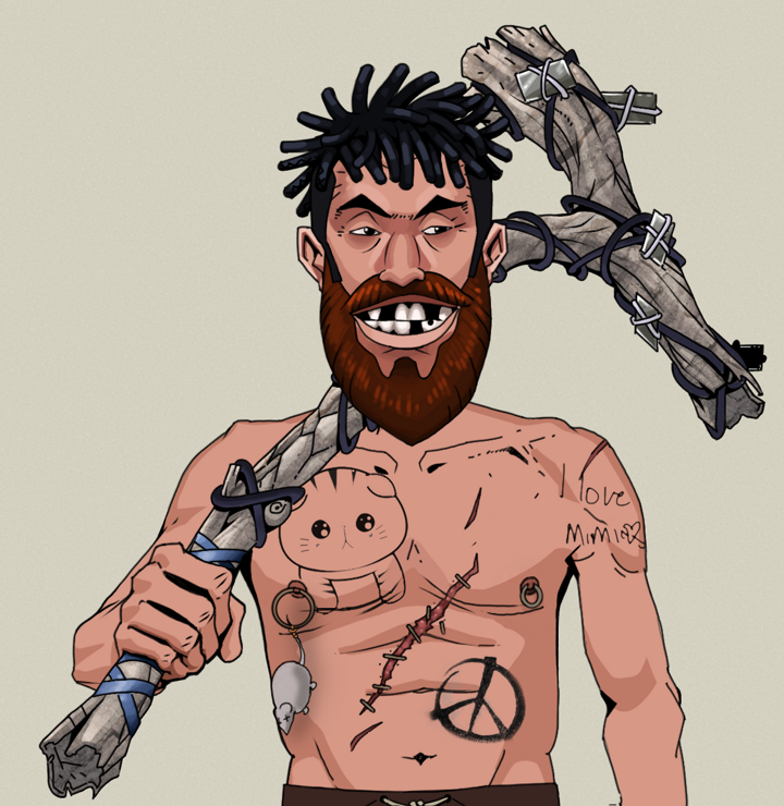 Igor The Bear — Degen Dojo NFT art (Shirtless Runt, Warm Grey, Degens, Recovering Alcoholic, Igor The Bear, Black Bantu Knots, Large Branch, Mint)