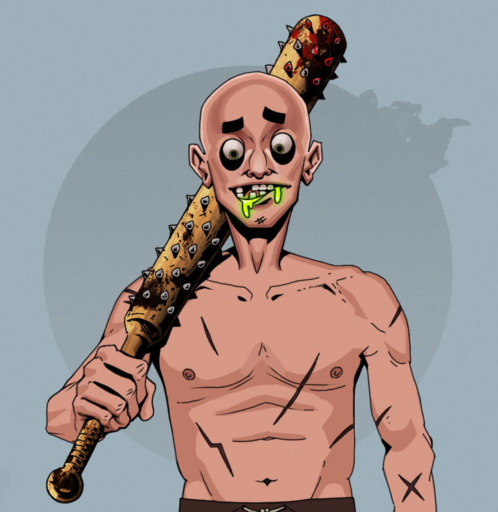 Toxic Azuma — Degen Dojo NFT art (Shirtless Runt, Grey Mist, Degens, Battle Scars, Toxic Azuma, Bald, Yakuza Club, Mint)