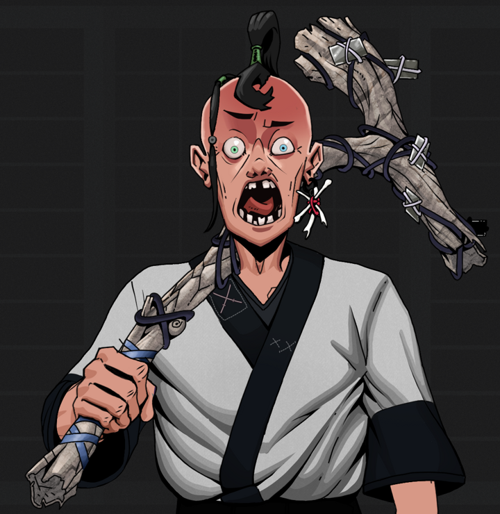Tokuda — Degen Dojo NFT art (Finger Bones, Shoji Night, Degens, Katana Kimono, Tokuda, Shirtless Runt, Dejen Samurai, Large Branch, Mint)