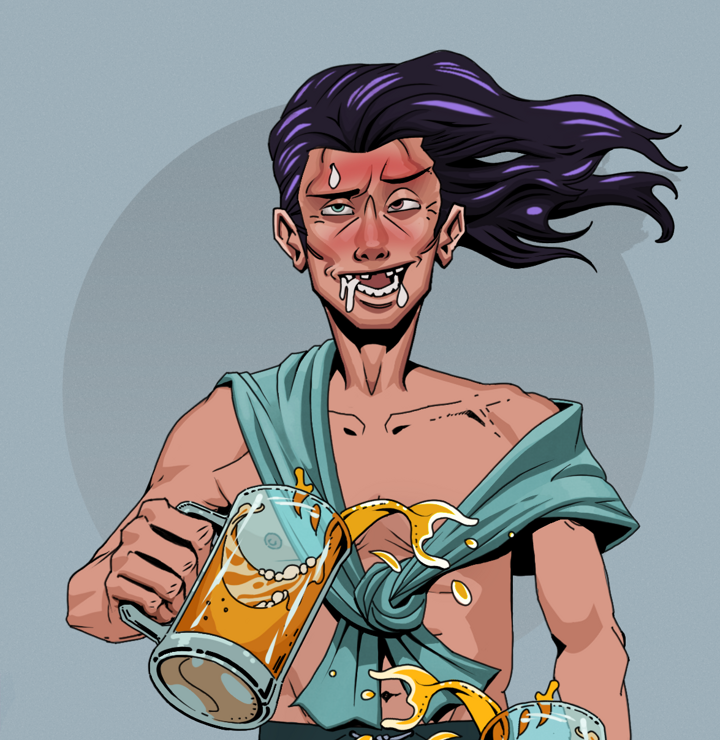 Yuuki — Degen Dojo NFT art (Shirtless Runt, Grey Mist, Degens, Queeny Chic, Yuuki, Flowing Battousai, Beer Splash, Mint)