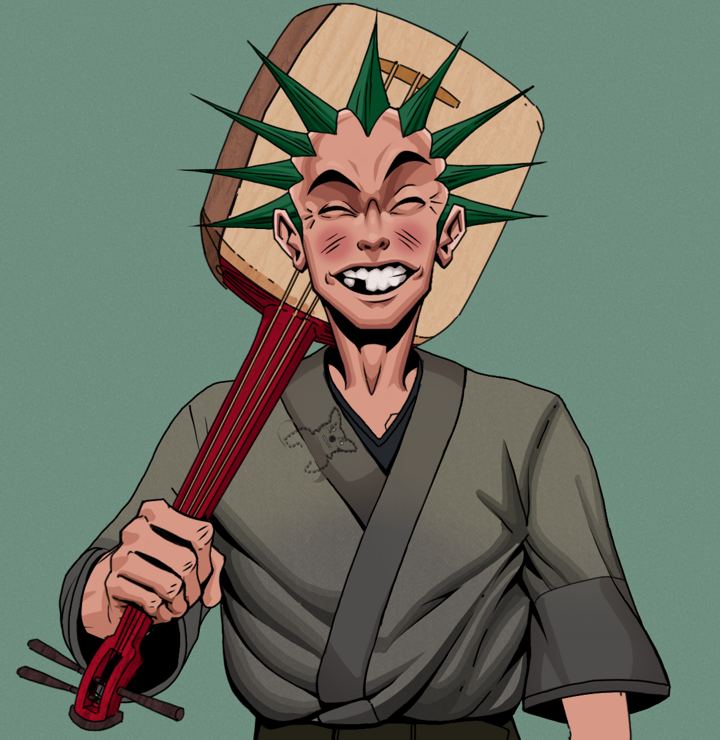 Cheery Haru — Degen Dojo NFT art (Shirtless Runt, Olive Green, Degens, Puppy Kimono, Cheery Haru, Zapachi, Shamisen, Mint)